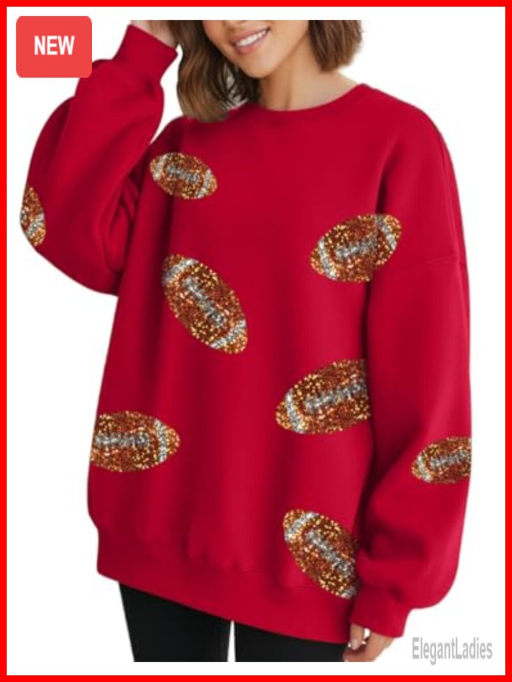 Women Sequin Football Sweatshirt Oversized Game Day Rugby Crewneck Pullover